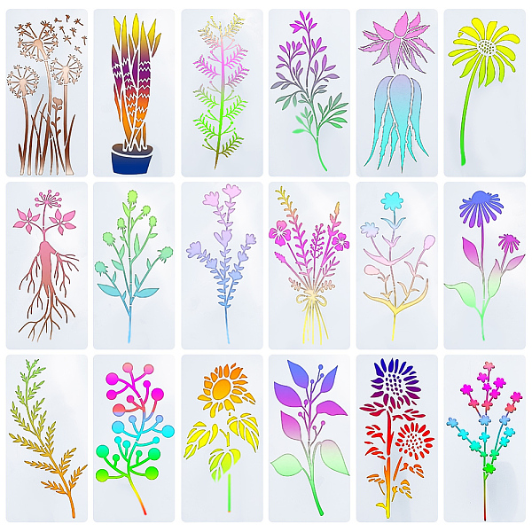 

PandaHall PET Plastic Drawing Painting Stencils Templates, Rectangle, Flower, 152x76x0.3mm, 18pcs/set Plastic Flower White