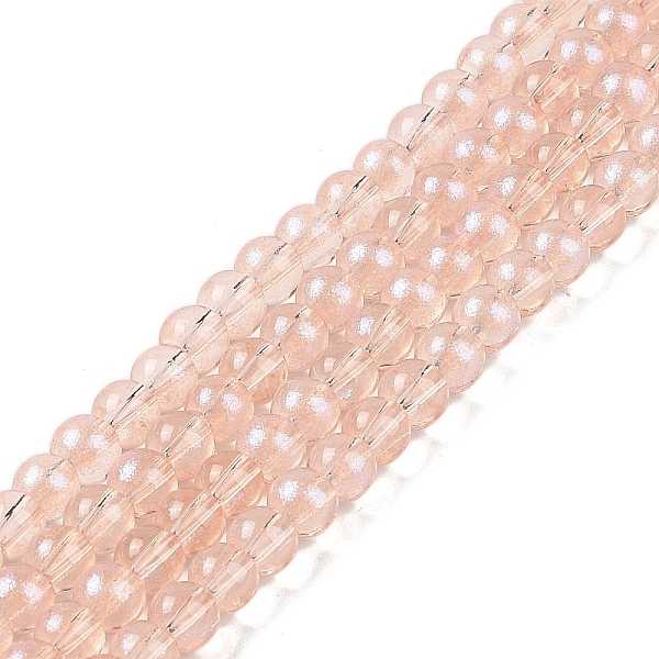 

PandaHall Glass Bead Strands, with Glitter Powder, Round, Bisque, 6x5.5mm, Hole: 1mm, about 142pcs/strand, 29.92''(76cm) Glass Round Orange