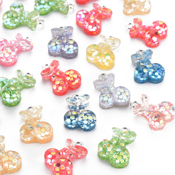 

PandaHall Epoxy Resin Pendants, with Sequins/Paillette and Platinum Plated Iron Loop, Cherry, Mixed Color, 17x13x6.5mm, Hole: 2mm Iron+Resin..., Multicolor