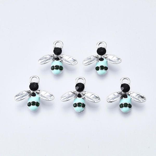 

PandaHall Alloy Enamel Pendants, with Rhinestone, Bees, Platinum, Light Blue, 15x16.5x3.5mm, Hole: 2mm Alloy Rhinestone+Enamel Bees Blue