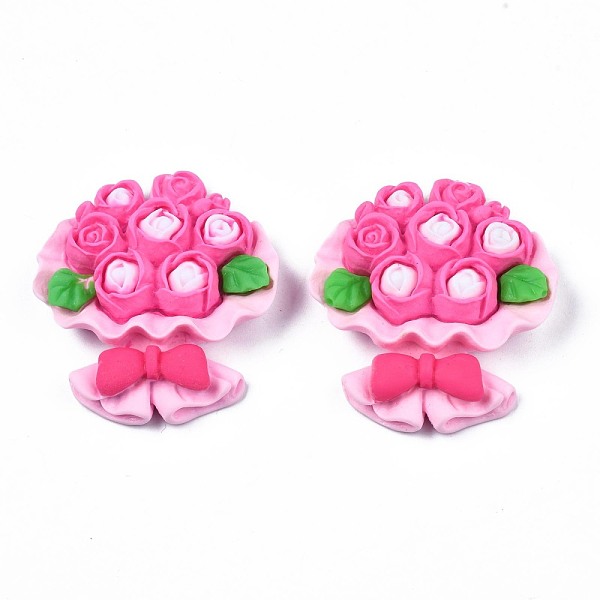 

PandaHall Opaque Resin Cabochons, Rose/Flower Bouquet, Deep Pink, 48~48.5x43x11mm Resin Flower