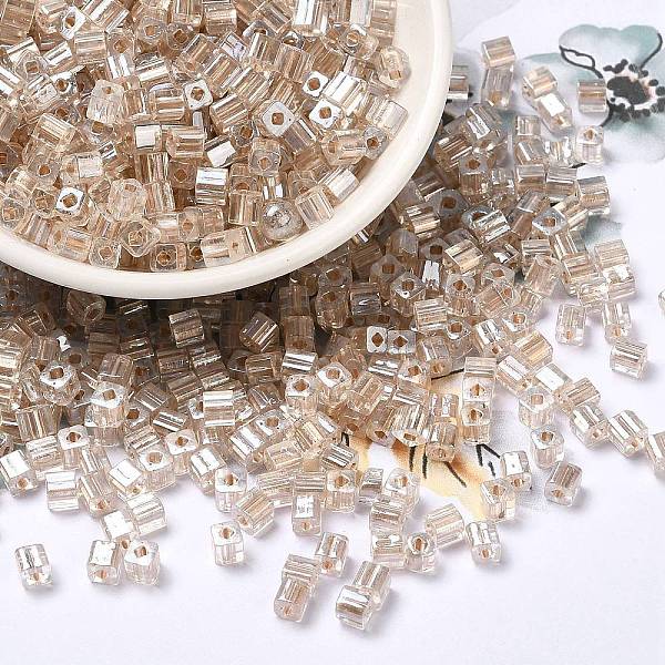

PandaHall Glass Seed Beads, Transparent Lustered Glass, Square Hole, Square, Navajo White, 4x4x4mm, Hole: 1.2mm, 5000pcs/pound Glass Square