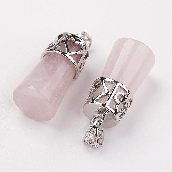 

PandaHall Natural Rose Quartz Pendants, Column, with Brass Findings, Platinum, 30~32x14~15mm, Hole: 4.5x6mm Rose Quartz Column