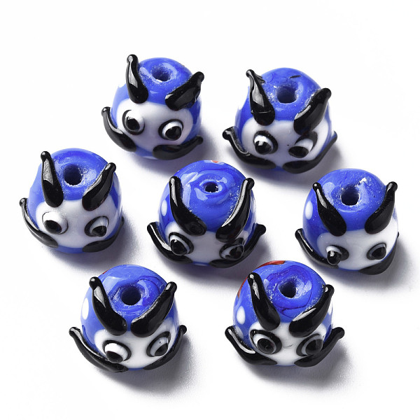 

PandaHall Handmade Lampwork Beads, Round with Cartoon Face, Royal Blue, 12~13x14~16x14mm, Hole: 2mm Lampwork Round