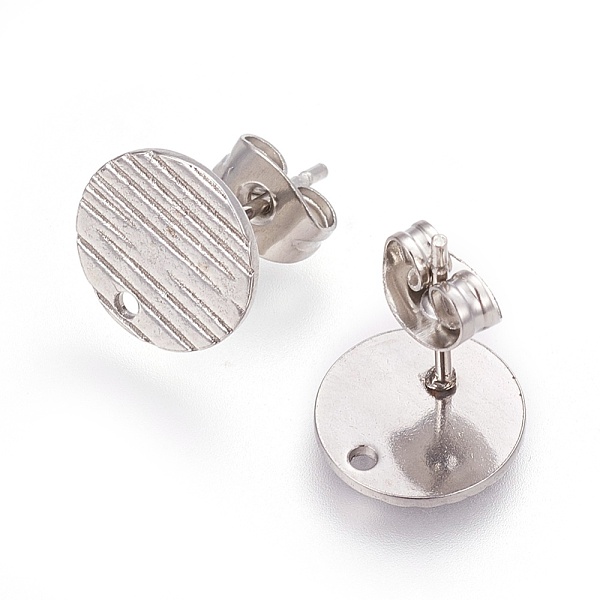 

PandaHall 304 Stainless Steel Ear Stud Findings, with Ear Nuts/Earring Backs and Hole, Textured Flat Round with Cross Grain, Stainless Steel...