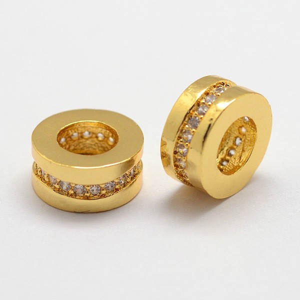 

PandaHall Brass Micro Pave Cubic Zirconia Beads, Column, Large Hole Beads, Lead Free & Nickel Free, Golden, 10.5x5mm, Hole: 5.5mm...