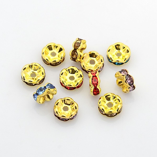 

PandaHall Brass Rhinestone Spacer Beads, Grade A Mix, Rondelle, Golden and Nickel Free, Assorted Colors, about 8mm in diameter, 3.8mm thick..., Multicolor