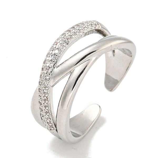 

PandaHall Rack Plating Brass Micro Pave Cubic Zirconia Open Cuff Rings, Criss Cross Rings for Women, Long-Lasting Plated, Cadmium Free &..., Clear