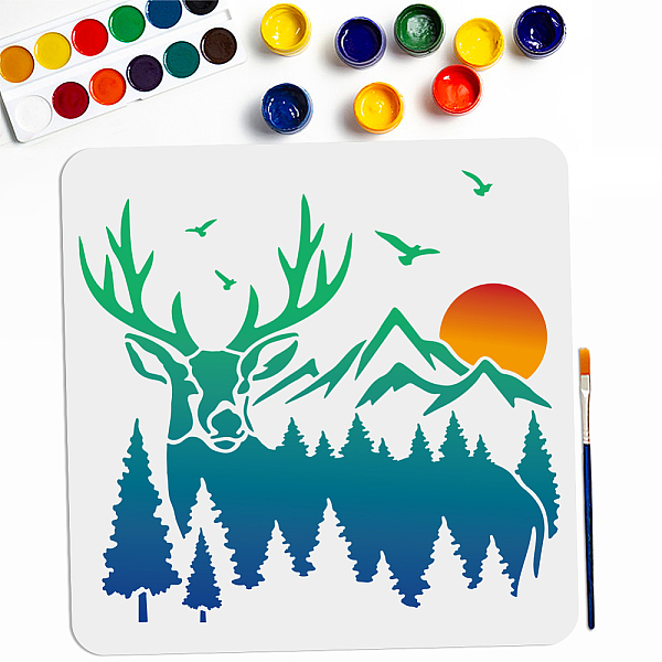 

PandaHall MAYJOYDIY Deer Mountain Forest Stencil 11.8×11.8inch Large Forest Wildlife Animal Stencils with Paint Brush Forest Sunset Flying...
