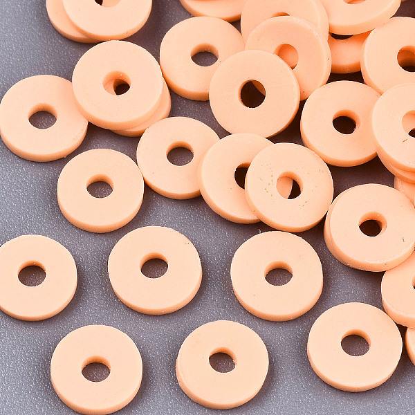 PandaHall Handmade Polymer Clay Beads, for DIY Jewelry Crafts Supplies, Disc/Flat Round, Heishi Beads, Light Salmon, 8x1mm, Hole: 2mm, about...