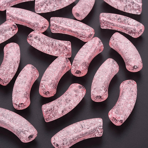 

PandaHall Transparent Crackle Acrylic Beads, Curved Tube, Pink, 35x11.5x13.5mm, Hole: 3.5mm, about 148pcs/500g Acrylic Tube Pink