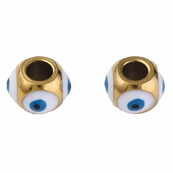 

PandaHall 201 Stainless Steel Enamel Beads, Round with Evil Eye, Golden, White, 8.5x8.5x6mm, Hole: 3mm Stainless Steel+Enamel Evil Eye White