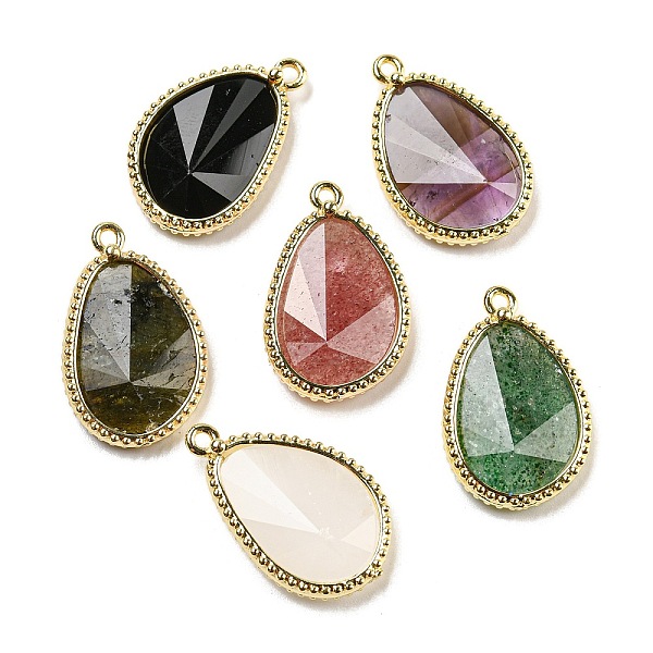 

PandaHall Natural Mixed Stone Faceted Pendants, Rack Plating Golden Plated Brass Teardrop Charms, 23x15x4~4.5mm, Hole: 1.4mm Mixed Stone...