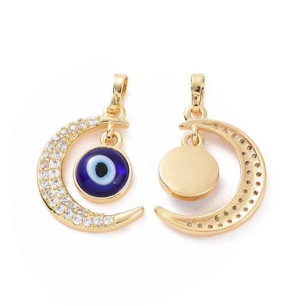 

PandaHall Brass Micro Pave Cubic Zirconia Pendants, with Handmade Evil Eye Lampwork, Crescent Moon Charm, Real 18K Gold Plated, Blue...