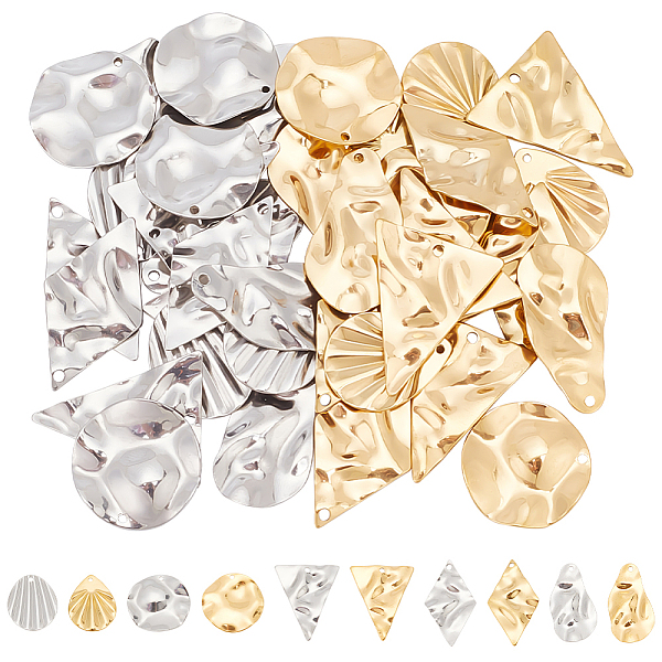 

PandaHall Unicraftale 40Pcs 10 Styles 201 Stainless Steel Pendant, Textured Charms, Teardrop/Rhombus/Flat Round/Triangle, Golden & Stainless...