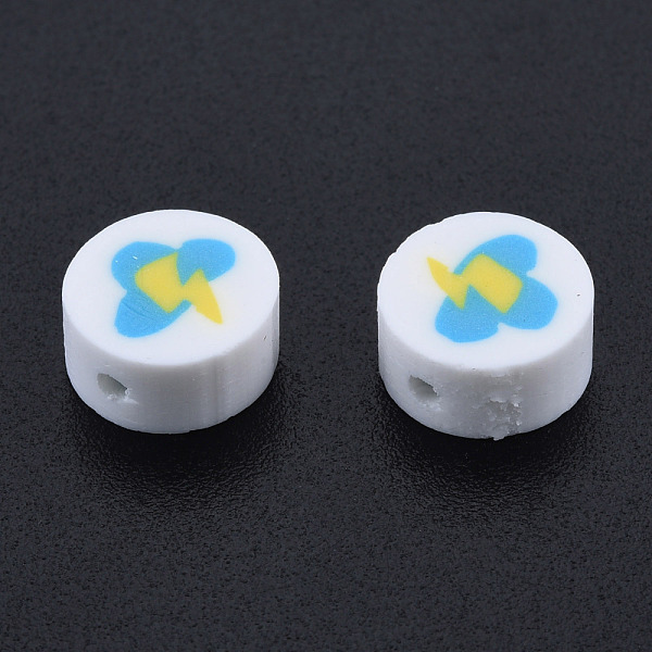 

PandaHall Handmade Polymer Clay Beads, Flat Round, Lightning Pattern, 9~9.5x4.5~5mm, Hole: 1.6mm Polymer Clay Lightning Bolt Yellow