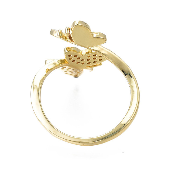 

PandaHall Clear Cubic Zirconia Double Butterfly Open Cuff Ring with Enamel, Brass Chunky Wide Ring for Women, Nickel Free, Real 18K Gold...