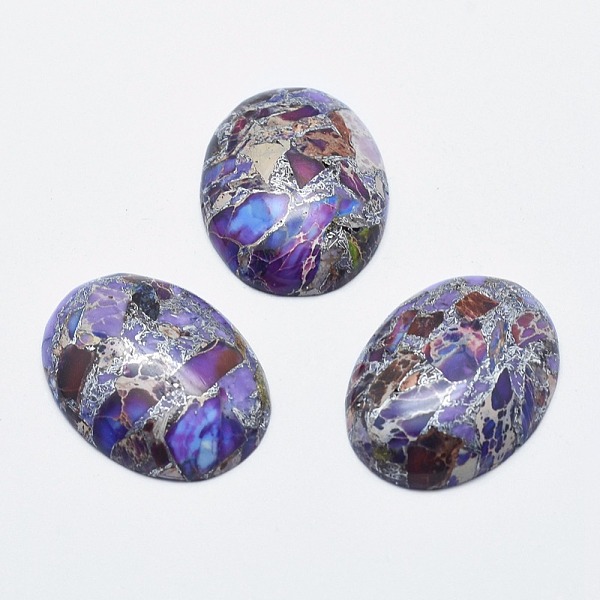 

PandaHall Regalite/Imperial Jasper/Sea Sediment Jasper Cabochons, with Silver Line, Oval, 25~26x18~19x6~6.5mm Imperial Jasper Oval