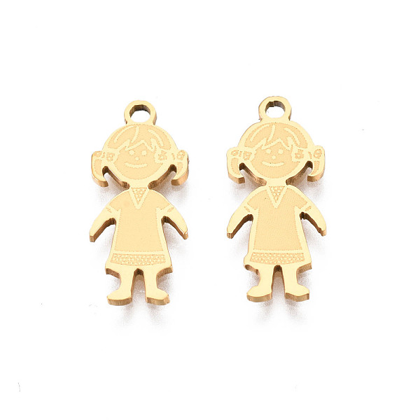 

PandaHall 201 Stainless Steel Pendants, Girl, Real 18K Gold Plated, 18x7.5x1mm, Hole: 1.4mm 201 Stainless Steel Human