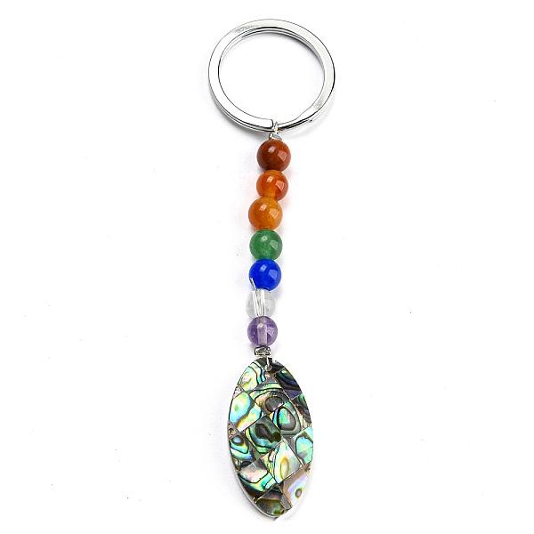 

PandaHall Abalone Shell/Paua Shell Keychain, with Alloy Key Rings and Chakra Gemstone Beads, Oval, 10.3cm, pendant: 78x16x6.5mm Shell Oval