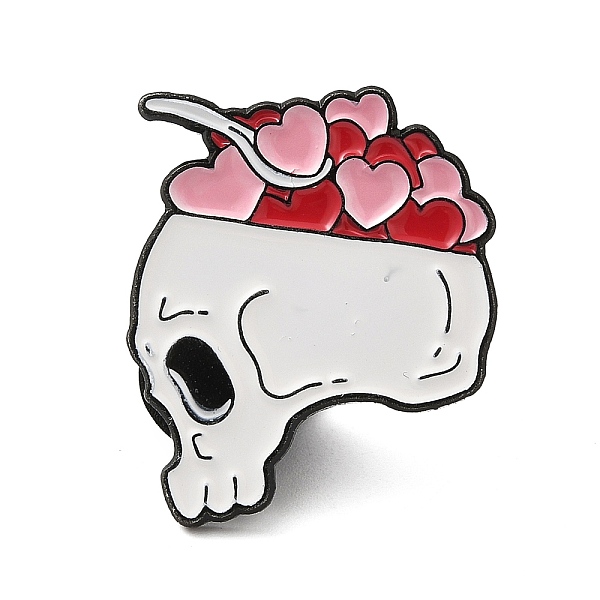 

PandaHall Skull Enamel Pins, Black Tone Alloy Brooches for Backpack Clothes, Halloween Theme, Heart, 27x24x2mm Alloy+Enamel Heart White