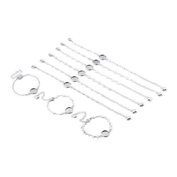

PandaHall 304 Stainless Steel Link Chain Bracelet Making, with Lobster Claw Clasps and Flat Round Cabochon Settings, Mixed Style, Stainless...