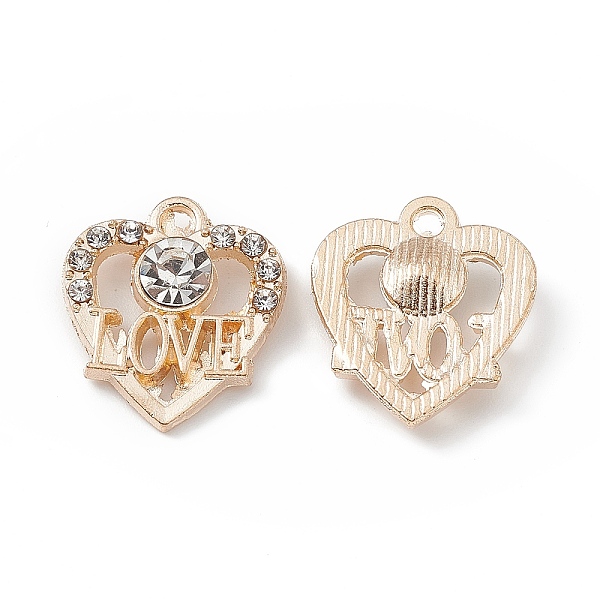 

PandaHall Alloy Crystal Rhinestone Pendants, Heart with Word Love Charms, Light Gold, 18x16x4mm, Hole: 1.6mm Alloy+Rhinestone Heart Clear