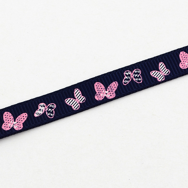 

PandaHall Single Face Butterfly Printed Polyester Grosgrain Ribbon, Midnight Blue, 3/8 inch(9mm), about 100yards/roll(91.44m/roll) Polyester...