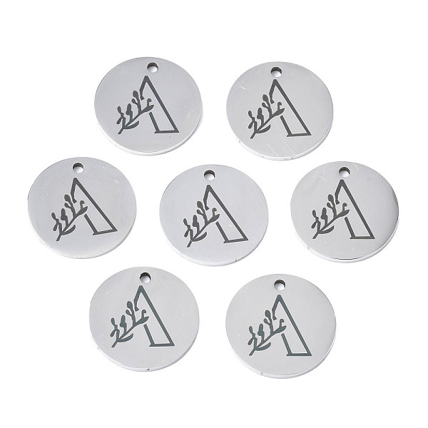 

PandaHall 304 Stainless Steel Charms, Laser Cut, Designed Letter Engraved, Flat Round, Stainless Steel Color, Letter.A, 14x1mm, Hole: 1.2mm...