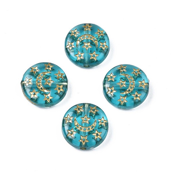 

PandaHall Plating Acrylic Beads, Metal Enlaced, Flat Round, Dark Turquoise, 12.5x4.5mm, Hole: 1.6mm Acrylic Flat Round