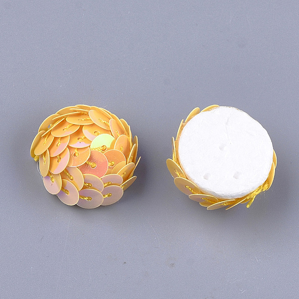 

PandaHall Foam Cabochons, with Sequins/ Paillettes, Half Round/Dome, Orange, 19~21x11~12mm, about 200pcs/bag Plastic Half Round Orange