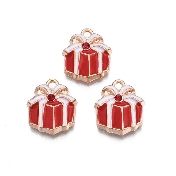 

PandaHall Christmas Alloy Enamel Pendants, with Rhinestone, Cadmium Free & Lead Free, Light Gold, Christmas Gift, Red, 17.5x15x4mm, Hole...