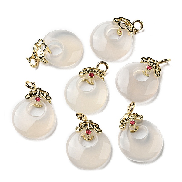 

PandaHall Natural White Agate Donut Pendant Decorations, Crown Brass Ornaments with Spring Ring Clasps, Real 14K Gold Plated, 29mm, Hole...