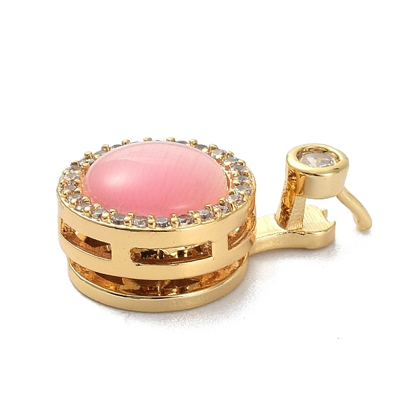 

PandaHall Brass Micro Pave Clear Cubic Zirconia Pendants, Rotatable, with Synthetic Cat Eye, Flat Round, Golden, 18x11x7mm Brass+Cat Eye...