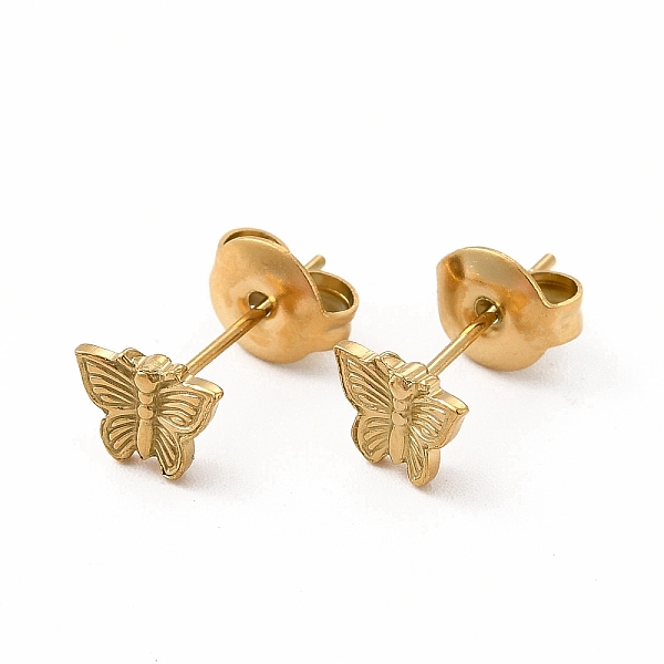 

PandaHall 304 Stainless Steel Butterfly Stud Earrings for Women, Real 18K Gold Plated, 6x7mm, Pin: 0.7mm 304 Stainless Steel Butterfly