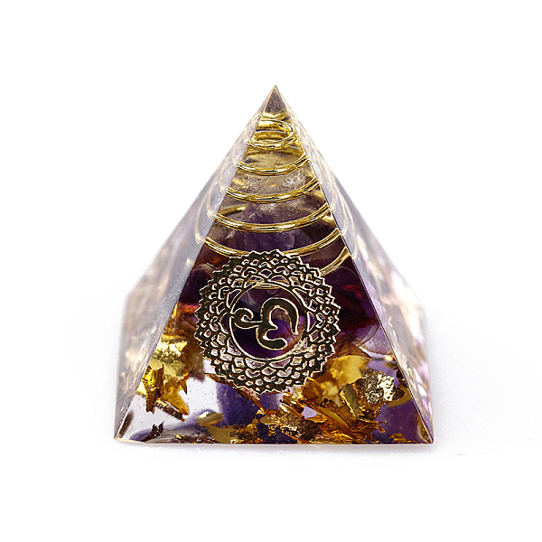 

PandaHall Chakra Pattern Orgonite Pyramid Resin Display Decorations, Healing Pyramids, for Stress Reduce Healing Meditation, with Brass...