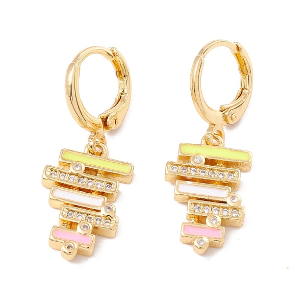 

PandaHall Enamel Bar Shape Dangle Leverback Earrings with Clear Cubic Zirconia, Real 18K Gold Plated Brass Drop Earrings, Lead Free &...