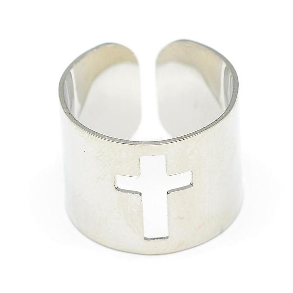 

PandaHall Adjustable Stainless Steel Cuff Finger Rings, Wide Band Rings, Cross, Size 7, Stainless Steel Color, 17mm Stainless Steel