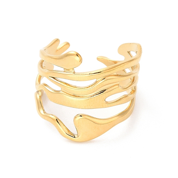 

PandaHall Ion Plating(IP) 304 Stainless Steel Twist Wave Open Cuff Ring for Women, Golden, US Size 8 1/2(18.5mm) 304 Stainless Steel