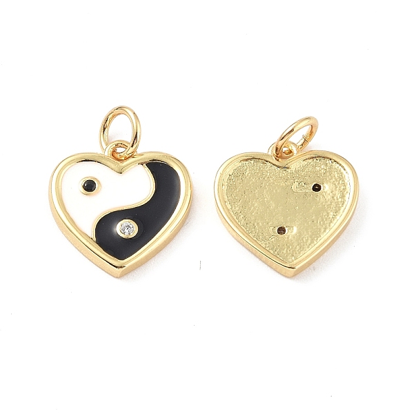 

PandaHall Brass Micro Pave Cubic Zirconia Pendants, with Enamel and Jump Ring, Heart with Yin Yang Charm, Real 18K Gold Plated, 13.5x13x2mm..., Black
