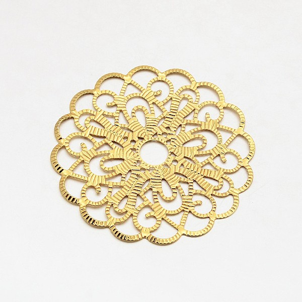 

PandaHall Brass Large Flower Filigree Findings, Golden, 56x0.5mm, Hole: 8mm Brass Round