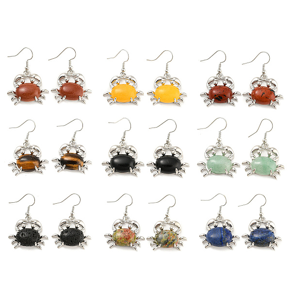 

PandaHall Natural & Synthetic Mixed Gemstone Crab Dangle Earrings, Platinum Brass Earrings, 39x26mm Mixed Stone Crab