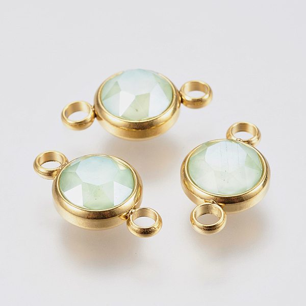 

PandaHall K9 Glass Links connectors, Faceted, with 304 Stainless Steel Findings, Ion Plating (IP), Flat Round, Golden, Light Green...