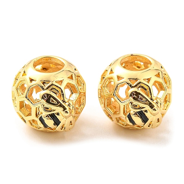 

PandaHall Brass Enamel European Beads, Large Hole Beads, Lead Free & Cadmium Free, Rondelle with Bee, Real 18K Gold Plated, 10x14x11mm, Hole..., Black