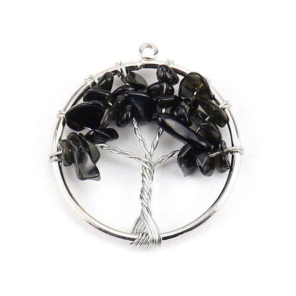 Natural Obsidian Tree fo Life Pendants