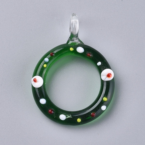 

PandaHall Christmas Handmade Lampwork Big Pendants, Christmas Garland, Green, 50.5x37x7mm, Hole: 7mm Lampwork Green