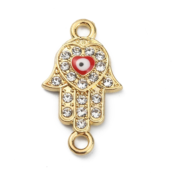 

PandaHall Alloy Enamel Link Connectors, with Crystal Rhinestone, Hamsa Hand/Hand of Miriam with Evil Eye, Light Gold, Palm Pattern..., Clear