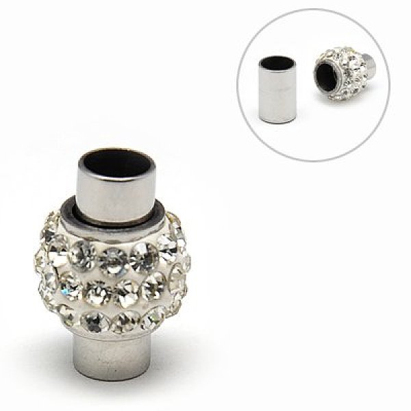 

PandaHall 304 Stainless Steel Magnetic Clasps with Glue-in Ends, with Polymer Clay Rhinestone Beads, Oval, Stainless Steel Color, 17x11~12mm..., Clear