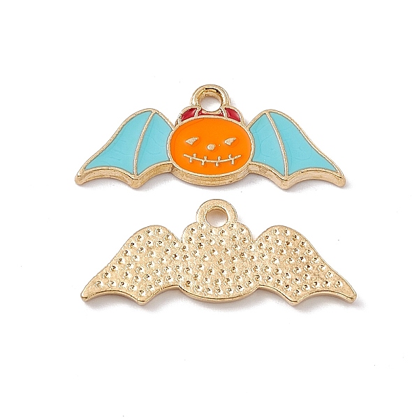 PandaHall Alloy Enamel Pendants, Bat Charm, Golden, Cyan, 11x26x1.5mm, Hole: 1.8mm Alloy+Enamel Bat Cyan