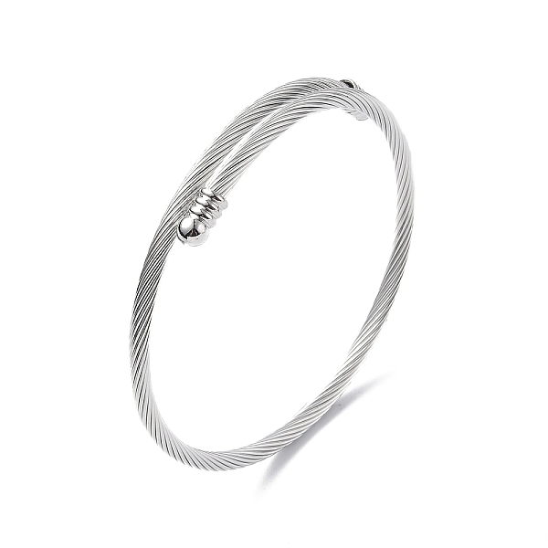 

PandaHall 304 Stainless Steel Open Cuff Bangle with Oval Beaded, Twist Rope Torque Bangle for Women, Stainless Steel Color, Inner Diameter...